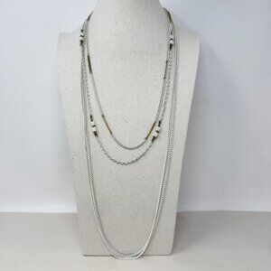 Vintage Chain Set of 3 Necklaces Korea White Gold-Tone Long Length Minimal‎